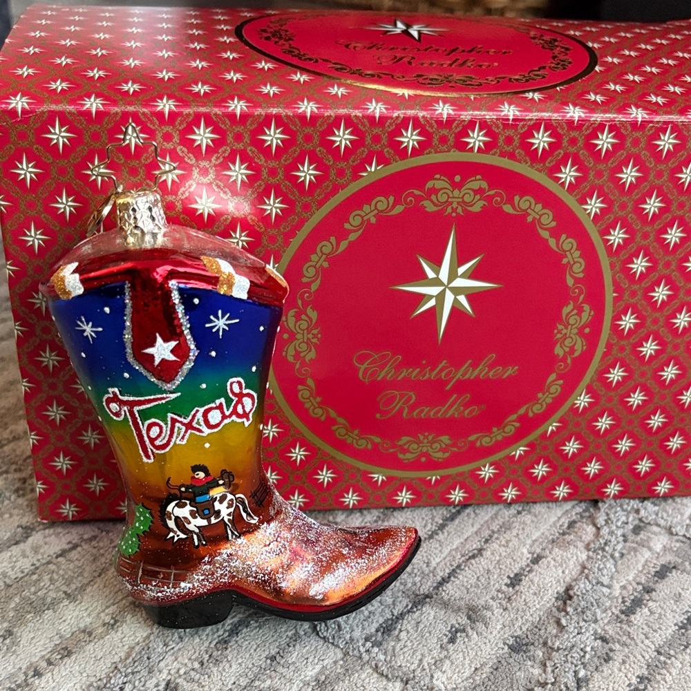 Christopher Radko Vibrant Texas Boot Ornament